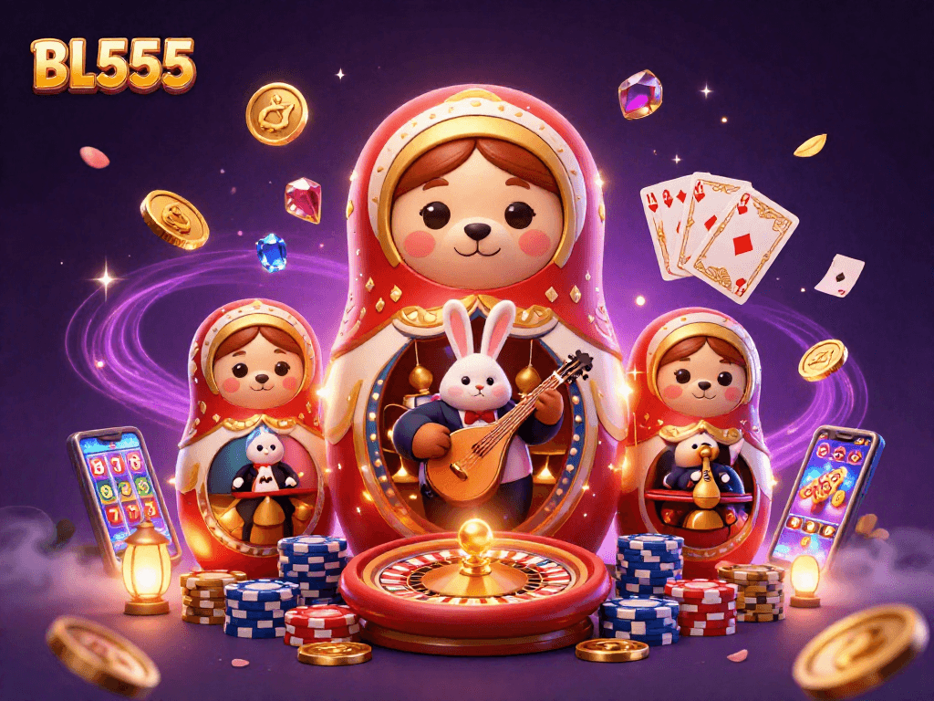 Experience exciting gameplay at BL555, featuring a vibrant 3D casino scene with golden coins and vibrant casino elements.