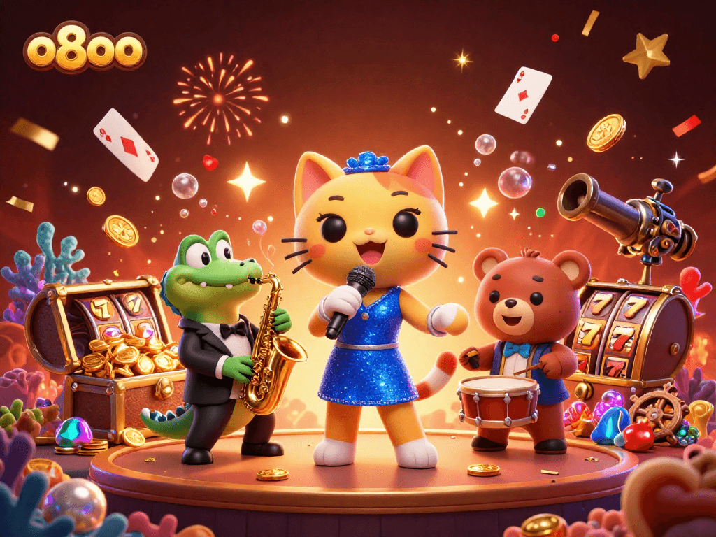 Engage with exciting gameplay at o8oo through vibrant 3D scenes of casino adventures.