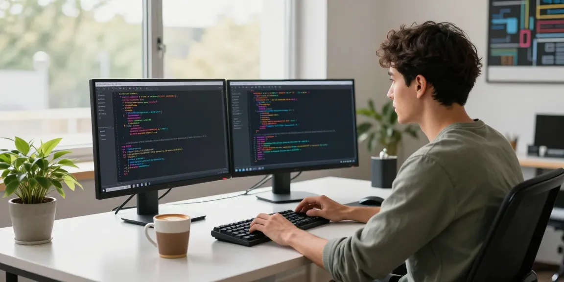 Instant indexing in a tech workspace with vibrant code and a focused developer.