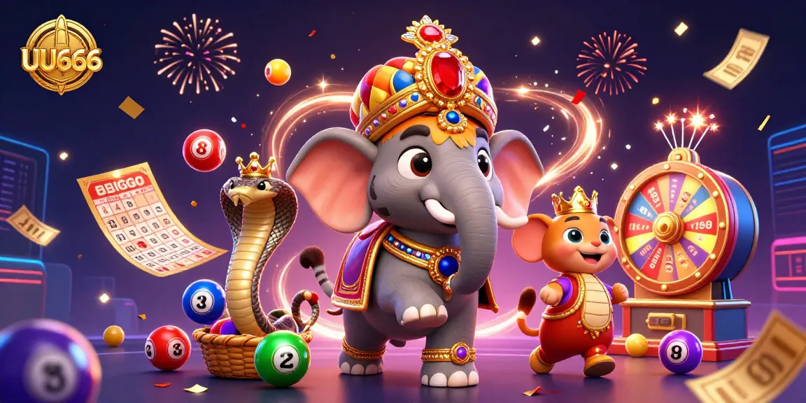 Experience the vibrant gaming world of UU666 with a tiger maharaja, jewel elephant, and thrilling lottery elements.