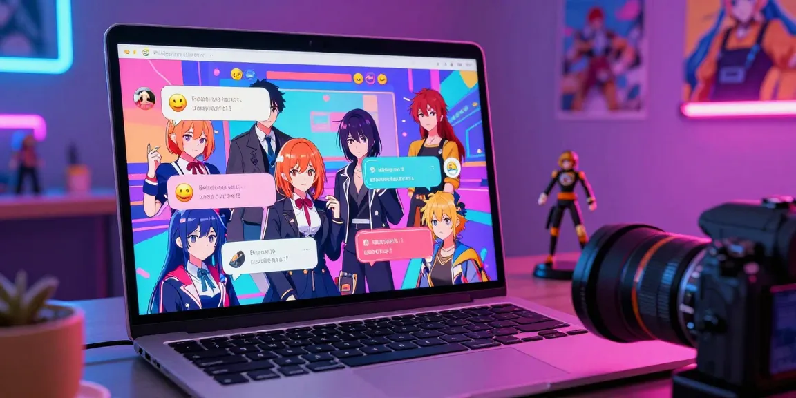 Engaging ecchi chat scene with diverse AI characters interacting in a vibrant digital space