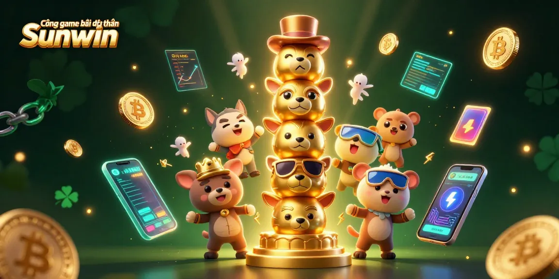 Cổng game bài đổi thưởng Sunwin showcases a vibrant 3D casino scene packed with dynamic crypto elements, attracting players with vivid animations.