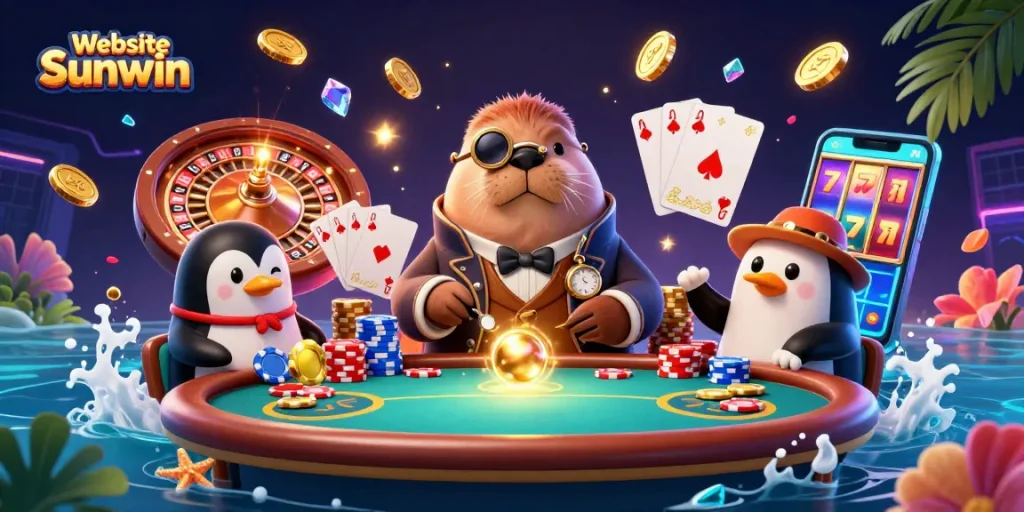 Engage with exciting gameplay at Website Sunwin featuring adorable cartoon characters in a lively casino scene.