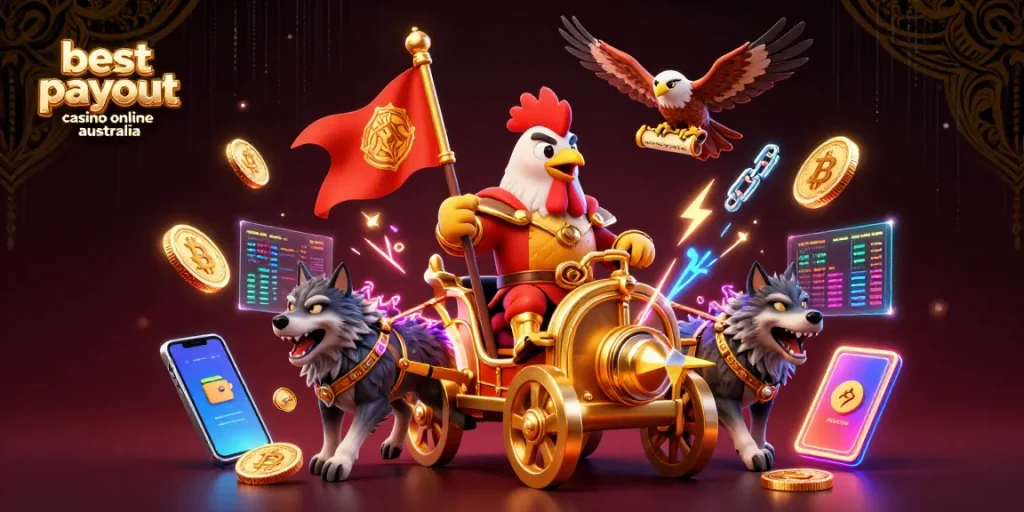 Engage with the best payout casino online Australia showcasing vibrant characters and crypto elements.